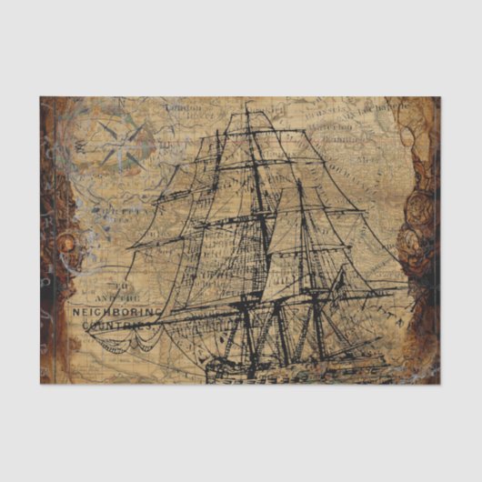 Groot zeilschip op prachtige achtergrond tissuepapier (Voorkant)