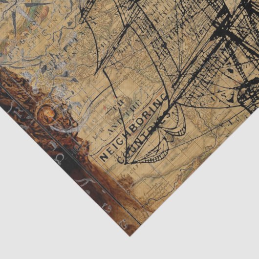 Groot zeilschip op prachtige achtergrond tissuepapier (Detail)