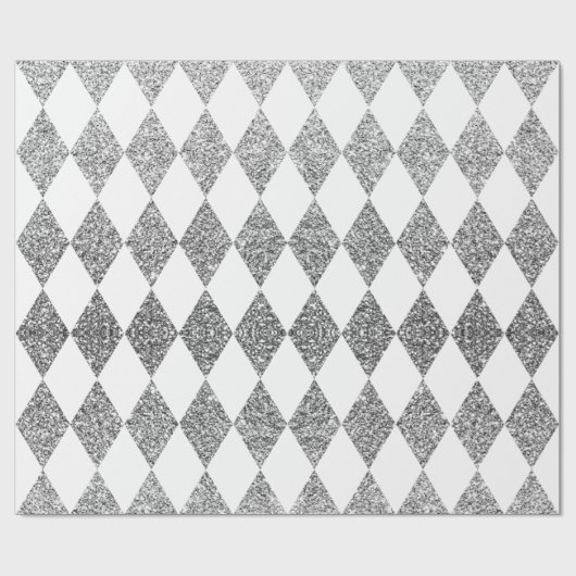 Groot zilver glitter Harlequin Wrapping Paper Cadeaupapier (Vlak)