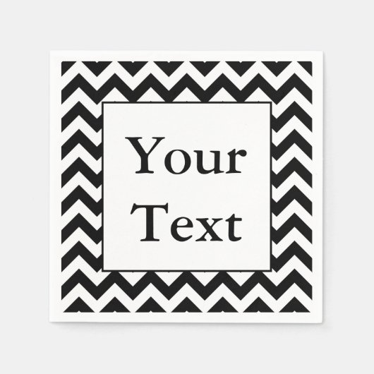 Groot zwart Chevron-ontwerp met aangepaste tekst Servet (Voorkant)