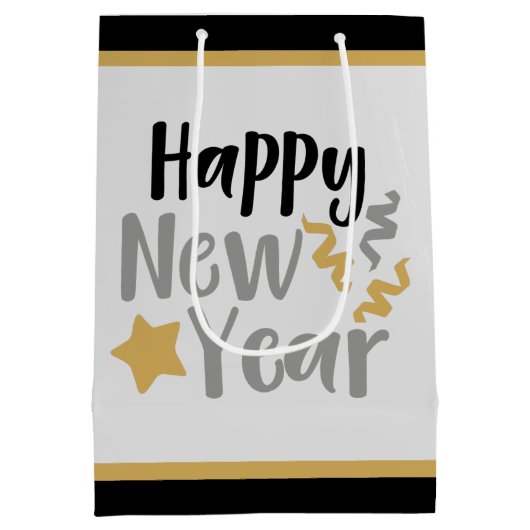 Groot zwart goud Happy Nieuwjaarsfeest Medium Cadeauzakje (Achterkant)