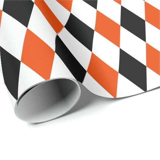 Groot zwart, helder Oranje en wit Harlequin Cadeaupapier (Rol Hoek)