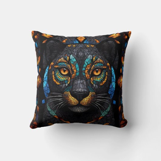 Groot Zwart Kat Mozaïek Gebrandschilderd Glas effe Kussen (Achterkant)