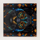 Groot Zwart Kat Mozaïek Gebrandschilderd Glas effe Legpuzzel (Horizontaal)