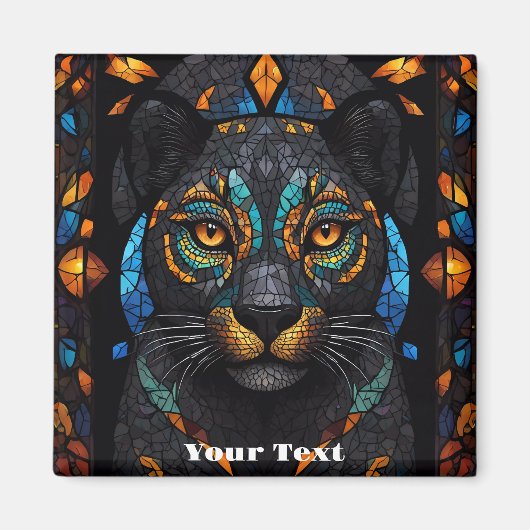 Groot Zwart Kat Mozaïek Gebrandschilderd Glas effe Magneet (Voorkant)