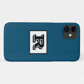 Groot zwart monogram met brede omtrek, oceaanblauw Case-Mate iPhone case (Achterkant (horizontaal))