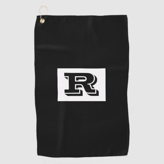 Groot zwart monogram met brede omtrek, zwart Golfm Golfhanddoek (Voorkant)