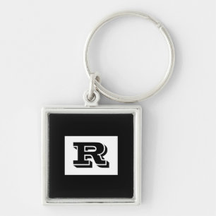 Groot zwart monogram met vet omlijnd, zwarte sleut sleutelhanger