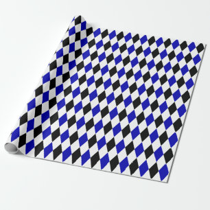 Groot zwart, Royal Blue en White Harlequin Cadeaupapier