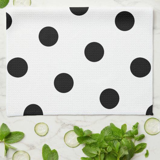 Groot zwart schijfpatroon - Aangepaste kleur wit Theedoek (Gevouwen)