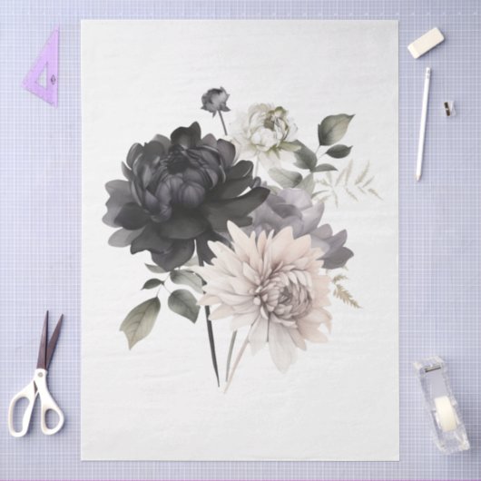 Groot zwart-wit bloemenboeket voor decoupage tissuepapier (Craft)