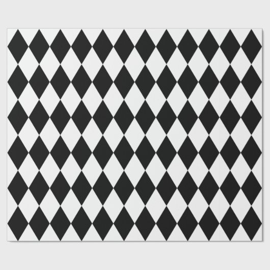 Groot zwart-wit Diamond Harlequin Pattern Cadeaupapier (Vlak)