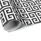 Groot zwart-wit Grieks sleutelpatroon Cadeaupapier (Rol Hoek)