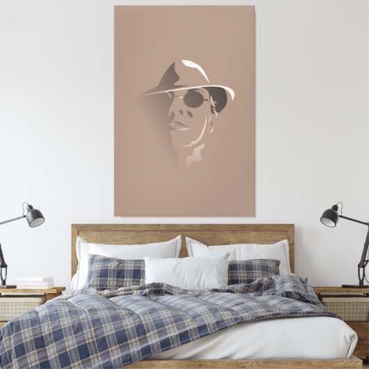 Groot zwart-wit Retro Face Monochrome tekening Canvas Afdruk (Insitu (Slaapkamer))