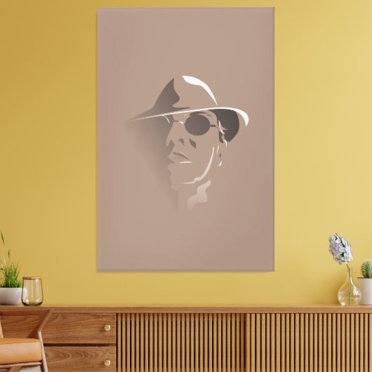 Groot zwart-wit Retro Face Monochrome tekening Canvas Afdruk (Insitu (Woonkamer))
