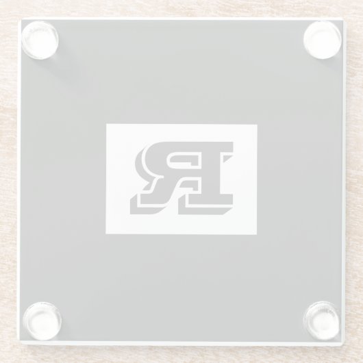 Groot zwart zwart monogram met brede omtrek, zwart glazen onderzetter (Achterkant)