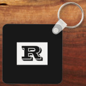 Groot zwart zwart monogram met brede omtrek, zwart sleutelhanger (Achterkant)