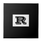 Groot zwart zwart monogram met brede omtrek, zwart tegeltje (Voorkant)