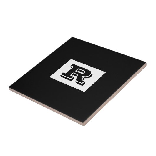 Groot zwart zwart monogram met brede omtrek, zwart tegeltje (Zijkant)