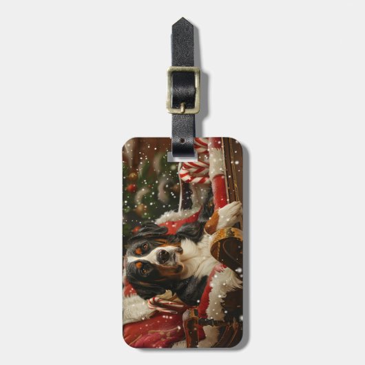 Groot Zwitsers Berghond Kerstfeest Bagagelabel (Voorkant verticaal)