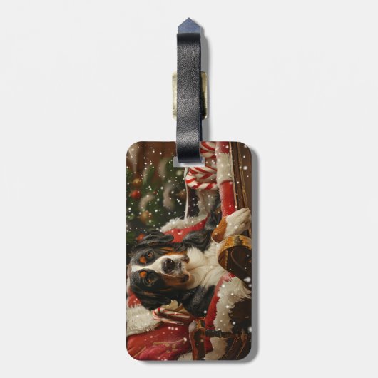 Groot Zwitsers Berghond Kerstfeest Bagagelabel (Achterkant verticaal)