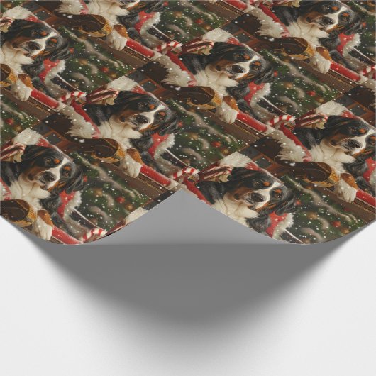 Groot Zwitsers Berghond Kerstfeest Cadeaupapier (Hoek)