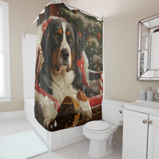 Groot Zwitsers Berghond Kerstfeest Douchegordijn (In situ)