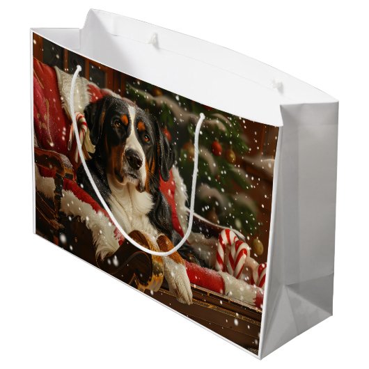 Groot Zwitsers Berghond Kerstfeest Groot Cadeauzakje (Achterkant Gekanteld)