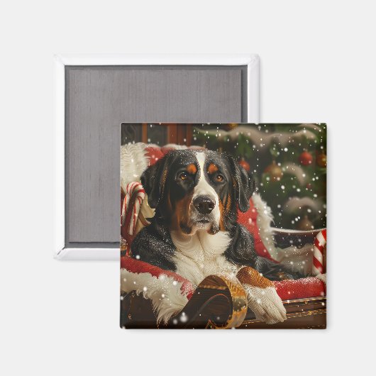 Groot Zwitsers Berghond Kerstfeest Magneet (Voorkant / Achterkant)
