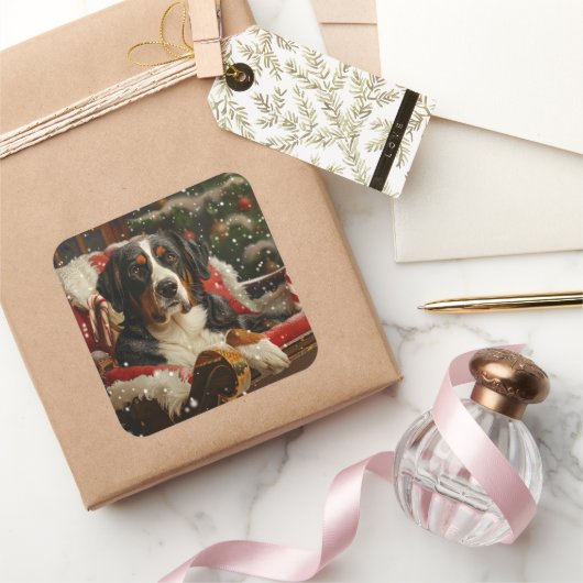 Groot Zwitsers Berghond Kerstfeest Vierkante Sticker (Geschenken)