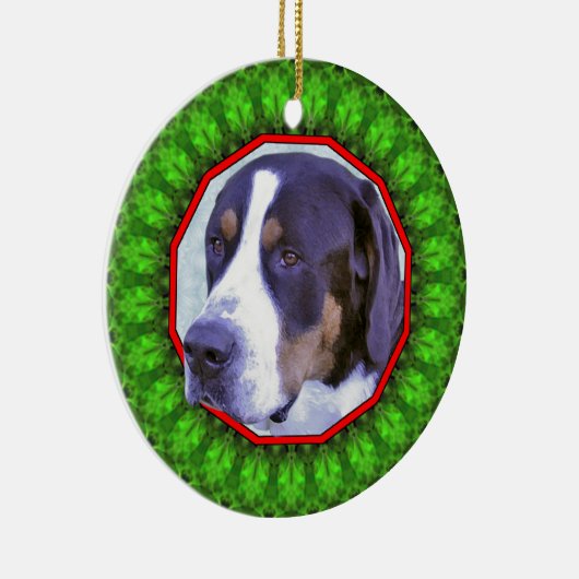 Groot Zwitsers gebergte: Happy Howliday Keramisch Ornament (Rechts)