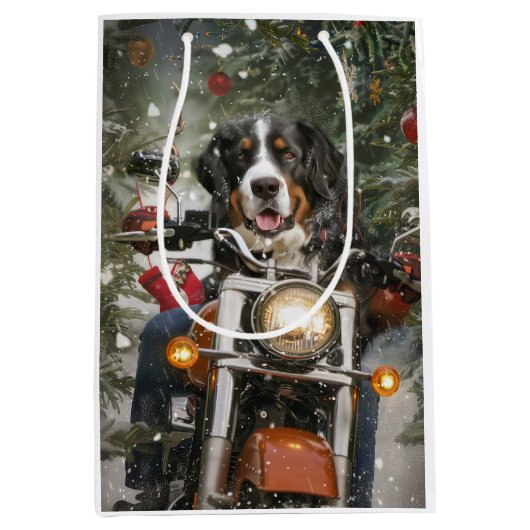 Groot-Zwitserse bergritten motorfiets kerst Medium Cadeauzakje (Voorkant)