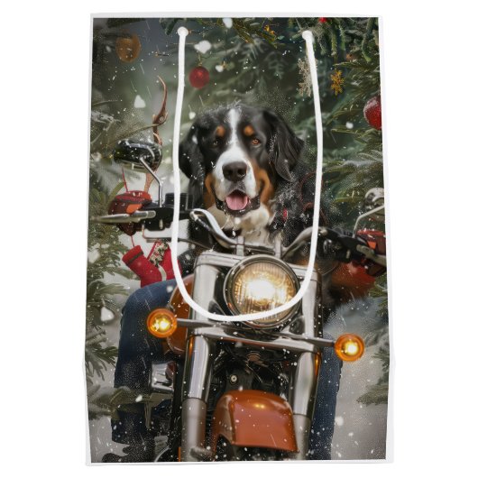 Groot-Zwitserse bergritten motorfiets kerst Medium Cadeauzakje (Achterkant)