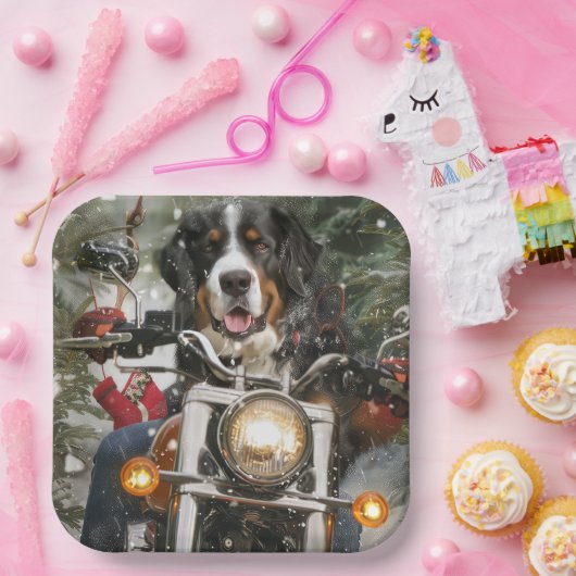 Groot-Zwitserse bergritten motorfiets kerst Papieren Bordje (Feest)