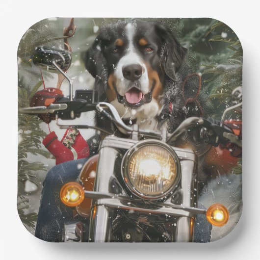 Groot-Zwitserse bergritten motorfiets kerst Papieren Bordje (Voorkant)