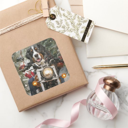 Groot-Zwitserse bergritten motorfiets kerst Vierkante Sticker (Geschenken)