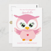 Grootaughter First Birthday Cute Pink Owl Photo Ca Briefkaart (Voorkant / Achterkant)