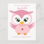 Grootaughter First Birthday Cute Pink Owl Photo Ca Briefkaart (Voorkant)