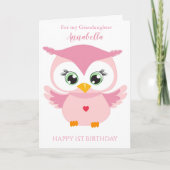 Grootauteur eerste verjaardag Cute Pink Owl Foto Kaart (Voorkant)