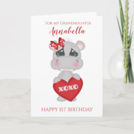 Grootauteur eerste verjaardag Cute Red Hippo foto Kaart