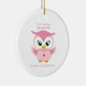 Grootauteur eerste verjaardag klauterroze boomkorr keramisch ornament (Rechts)