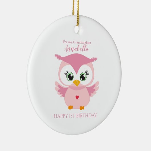 Grootauteur eerste verjaardag klauterroze boomkorr keramisch ornament (Rechts)