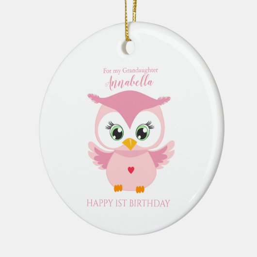 Grootauteur eerste verjaardag klauterroze boomkorr keramisch ornament (Links)