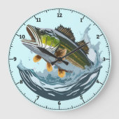 Grootbekbaars die het wateroppervlak raakt klok (Voorkant)