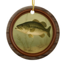 Grootbekbaars Donker Houten Kerst Ornament