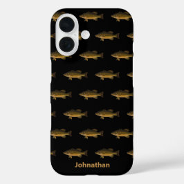 Grootbekbaars Vispatroon en Naam iPhone 16 Hoesje
