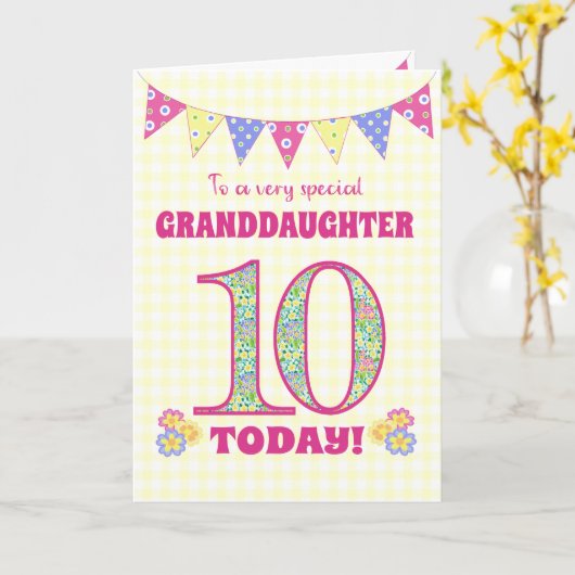 Grootdochter 10th Birthday Primroses Bunting Kaart (Gele Bloem)