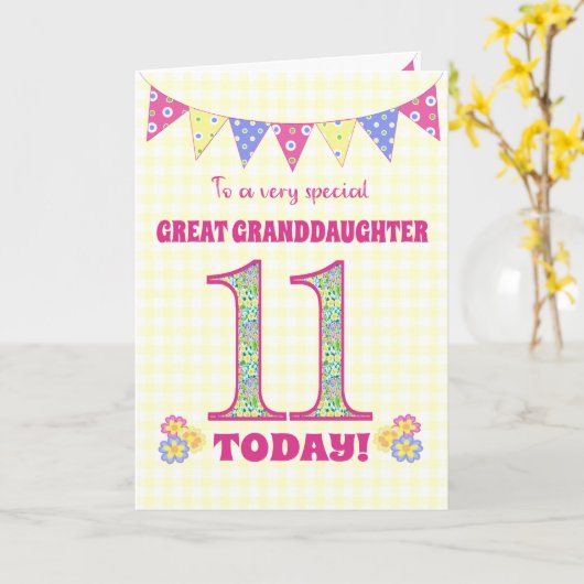 Grootdochter 11e verjaardag Kaart primroses (Gele Bloem)