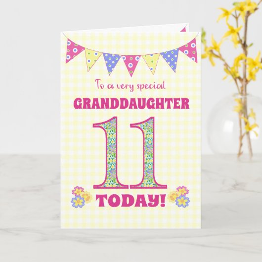 Grootdochter 11th Birthday Primroses Bunting Kaart (Gele Bloem)