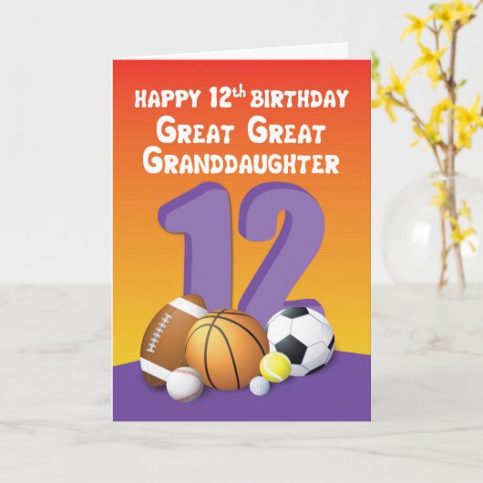 Grootdochter 12e verjaardag Sport Ball Kaart (Gele Bloem)